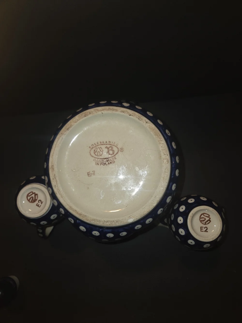 Polish Pottery Watering Can, Oil & Vinegar Set Boleslawiec Mosquito Pattern